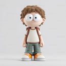 Cute Cartoon Kid with Big Eyes Wearing Casual Outfits and Sneakers