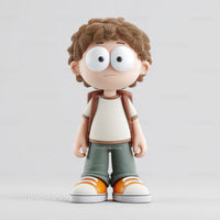 Cute Cartoon Kid with Big Eyes Wearing Casual Outfits and Sneakers