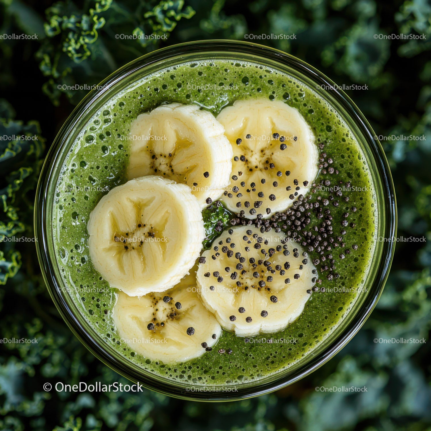 Fresh Banana Green Smoothie with Chia Seeds and Tropical Fruit