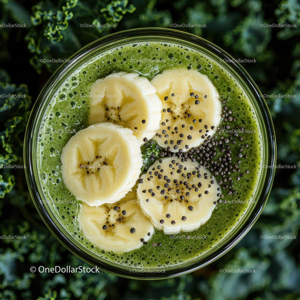 Fresh Banana Green Smoothie with Chia Seeds and Tropical Fruit