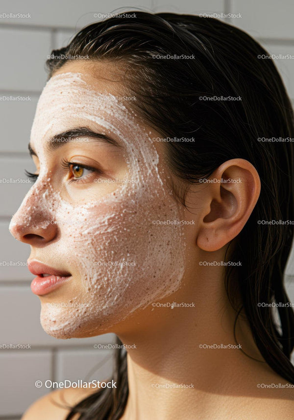 Closeup of woman applying foaming facial cleanser