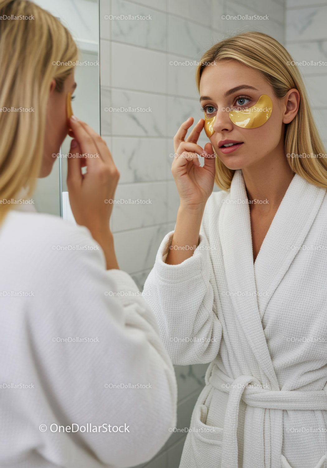 Woman Applying Under Eye Patches During Skincare Routine