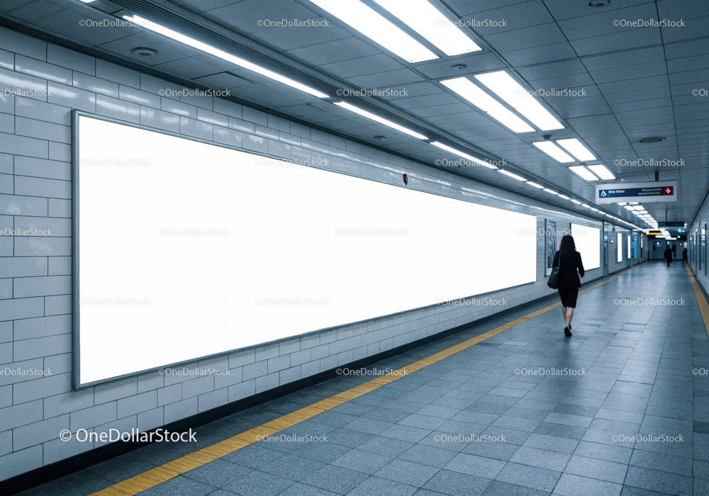Minimalist Subway Tunnel with Tiled Walls and Modern Lighting