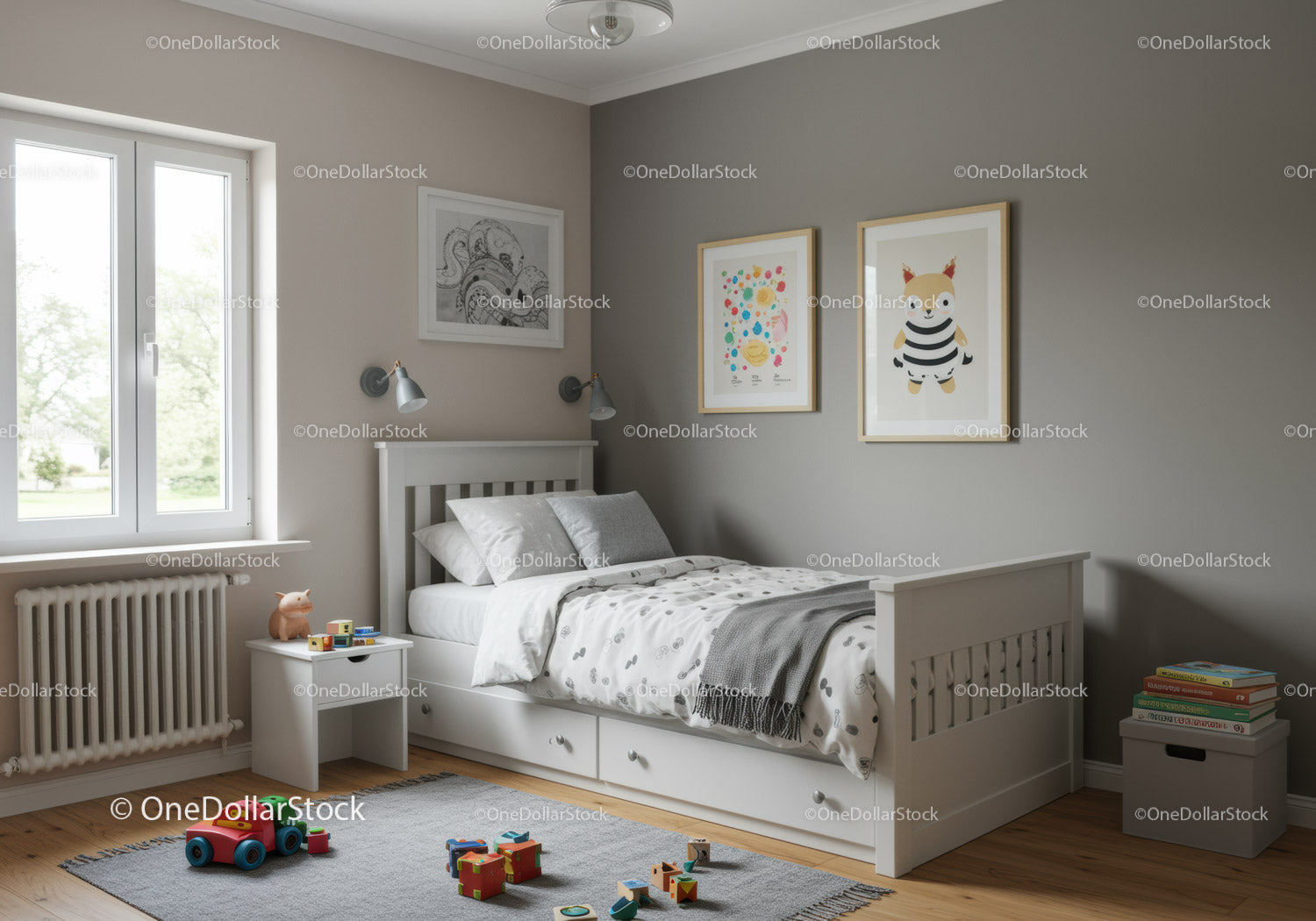 Modern Children's Bedroom with Playful Decor and Bright Atmosphere