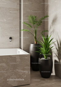 Minimalist Bathroom with Green Houseplants and Elegant Marble Surfaces