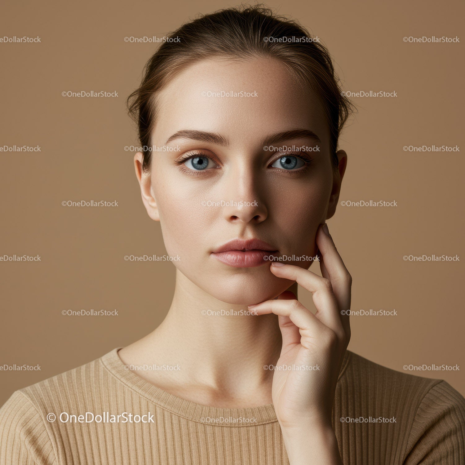Elegant Female Portrait with Blue Eyes and Flawless Skin