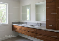Modern Bathroom with Double Sink and Wooden Cabinets