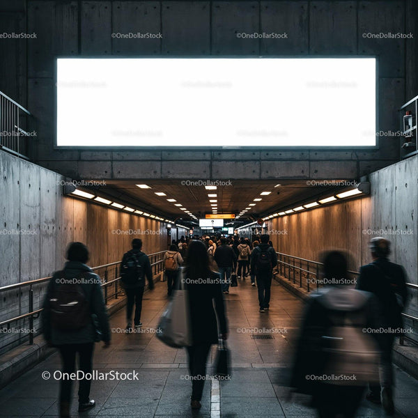 Commuters walking through urban underground passageway JPG Mockup Image