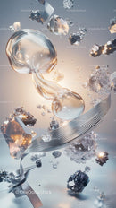 Abstract Metallic and Mineral Scene with Floating Elements