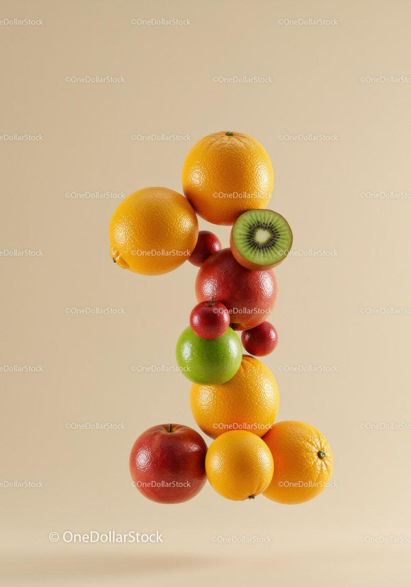 Vibrant Fresh Fruits Arranged in Number One Shape