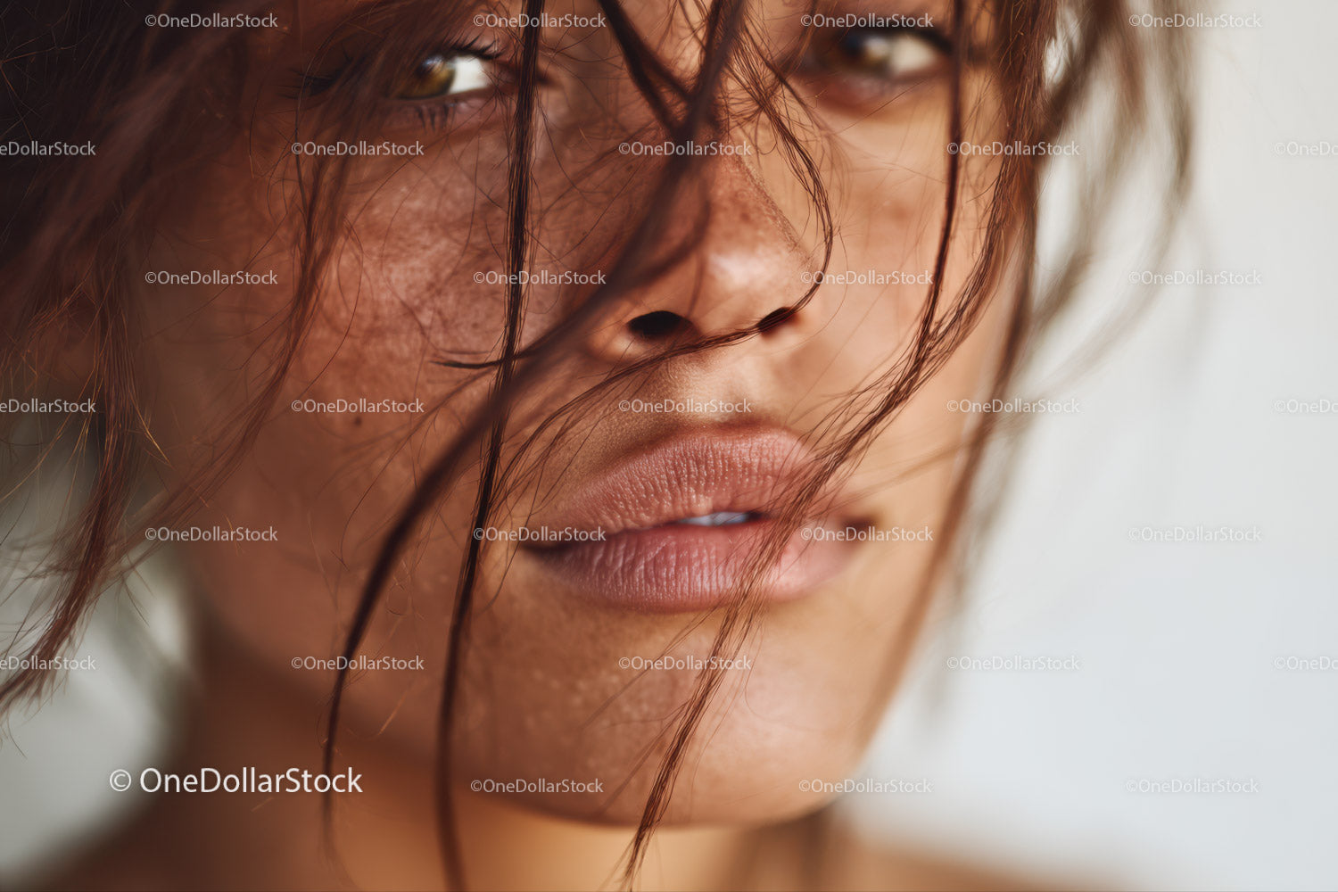 Close-Up Portrait of Freckled Woman with Expressive Gaze