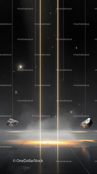 Futuristic Space Scene with Laser Beams and Floating Rocks