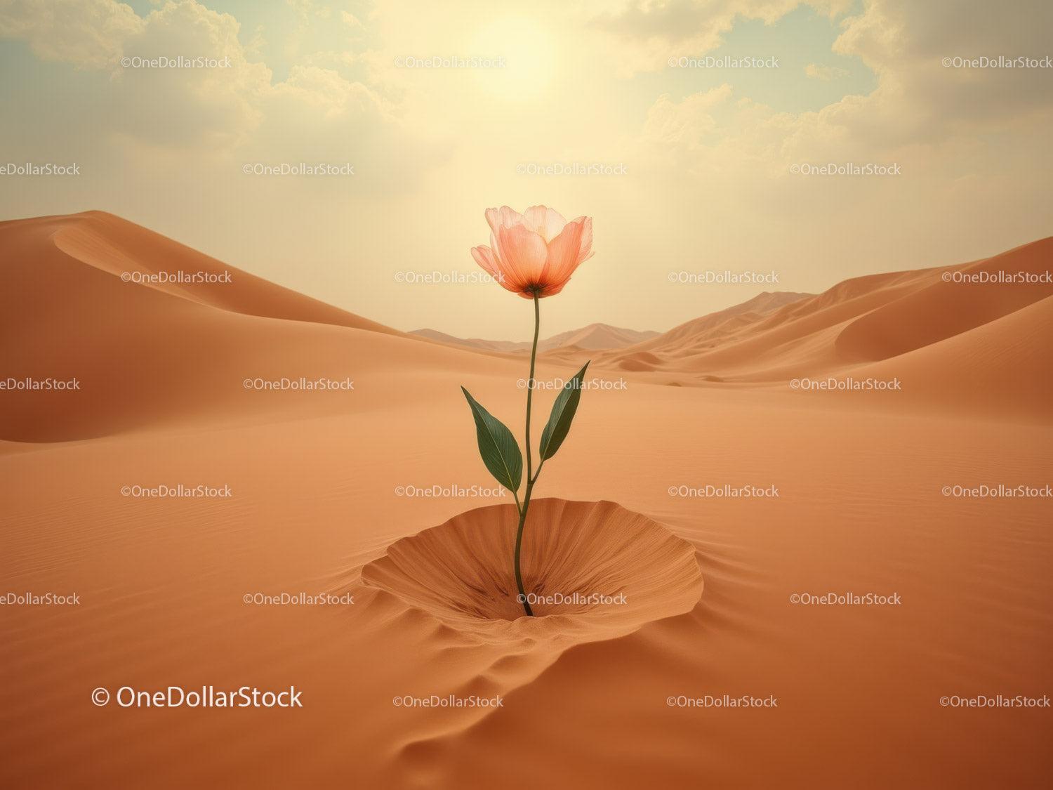 Delicate flower blooming in vast desert sands