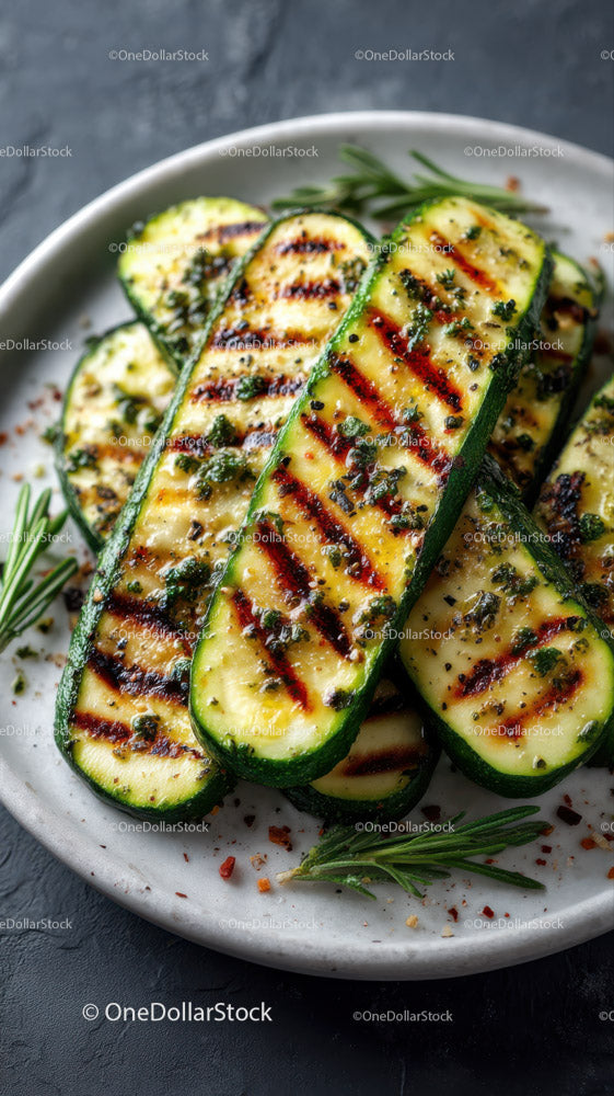 Grilled Zucchini Slices with Herb Seasoning and Char Lines