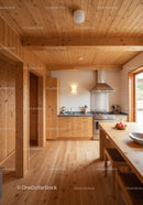 Warm Wooden Kitchen with Modern Appliances and Cozy Atmosphere