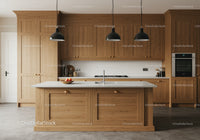 Modern Wooden Kitchen with Pendant Lights and Spacious Island Design