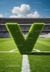 Green Grass Letter V Standing on Football Field
