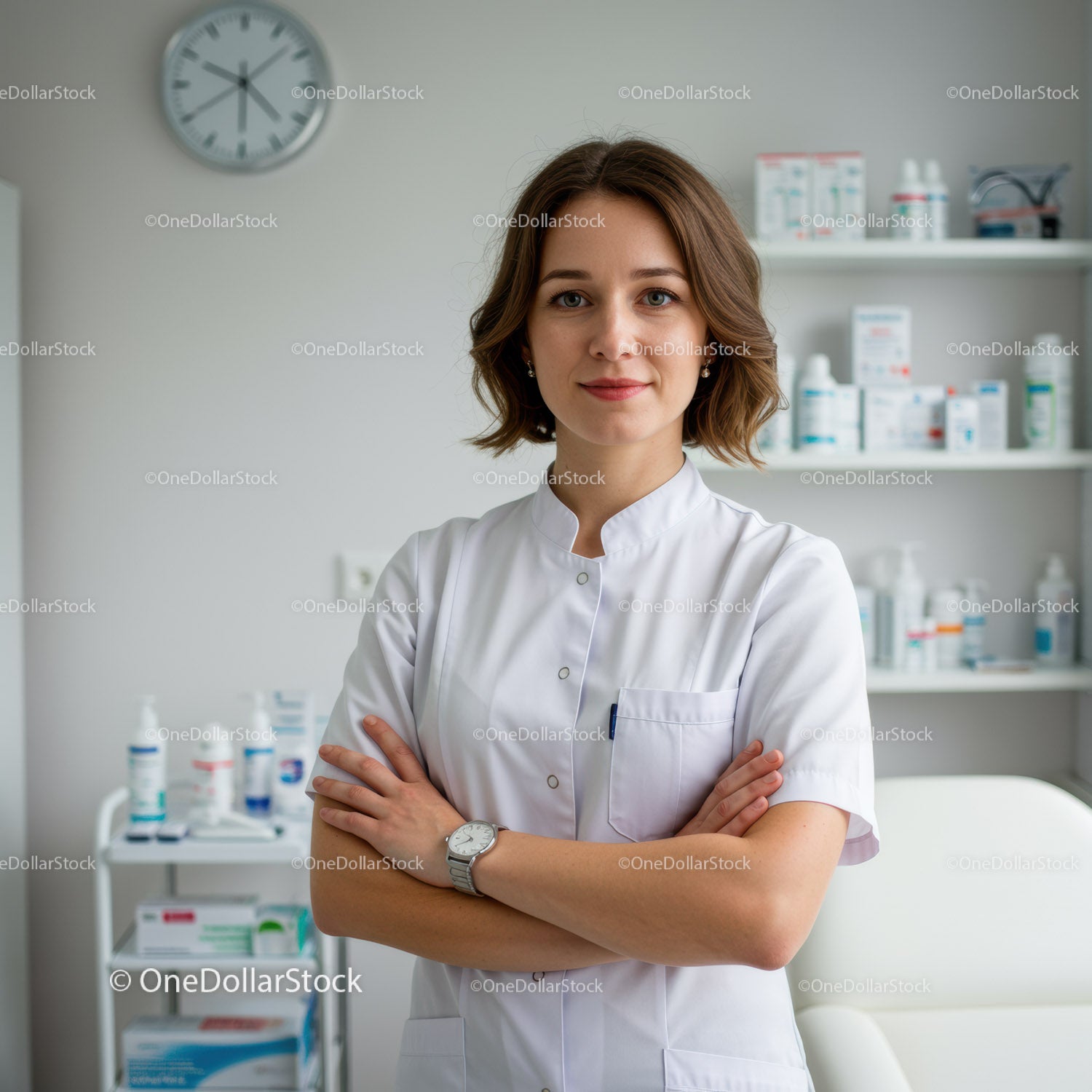 Pracownik służby zdrowia w białym fartuchu w klinice medycznej