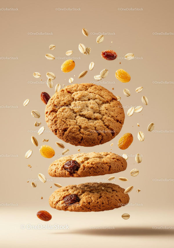 Oatmeal Raisin Cookies with Floating Oats and Raisins
