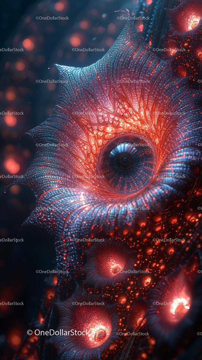 Futurystyczny bioluminescencyjny morski stwór z szczegółowymi teksturami organicznymi
