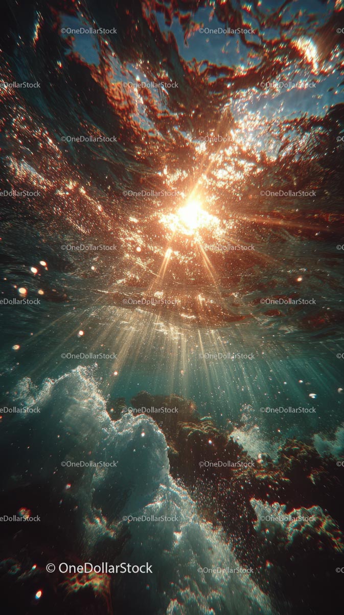Enchanting Underwater Scene with Sunlight and Bubbles