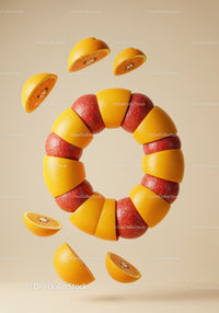 Floating orange and red fruit slices in circular pattern