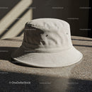 Beige Cotton Bucket Hat on Stone Table in Soft Light