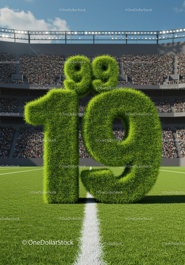 Number 19 made of grass on soccer field