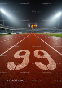 Night view down lane 9 on illuminated athletic track