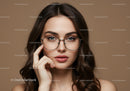 Elegant Woman with Blue Eyes and Stylish Glasses in Portrait