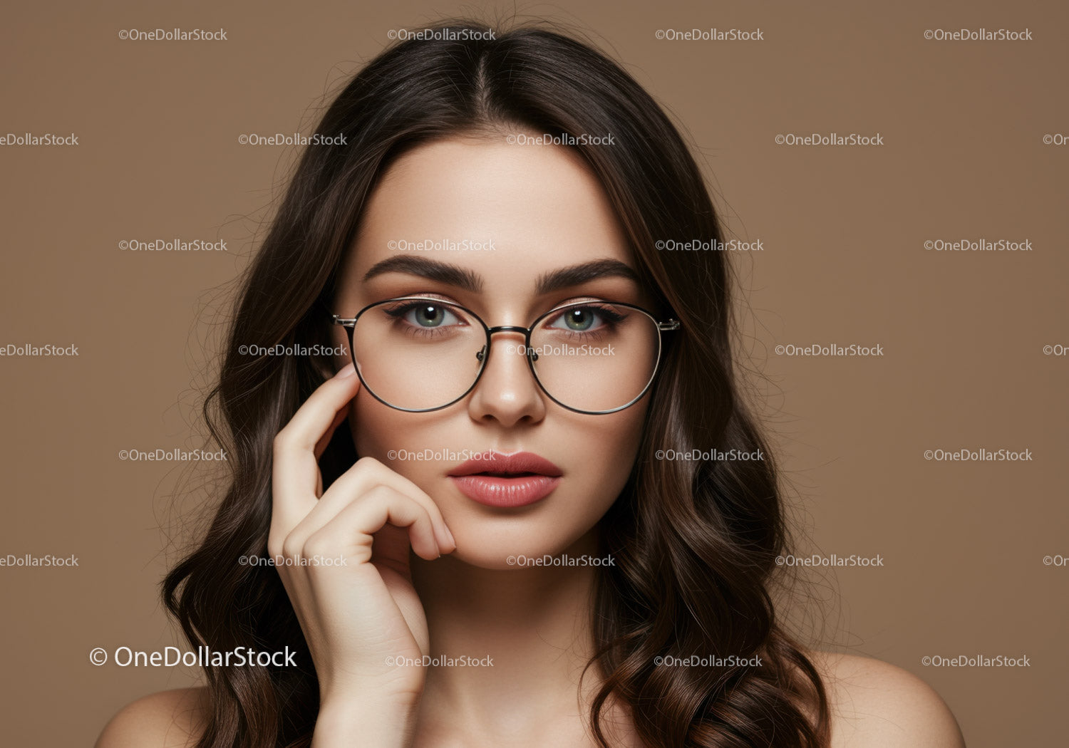 Elegant Woman with Blue Eyes and Stylish Glasses in Portrait