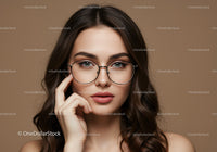 Elegant Woman with Blue Eyes and Stylish Glasses in Portrait