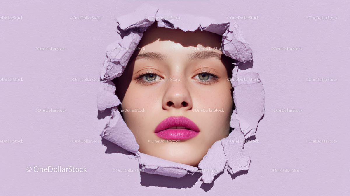 Close-Up Portrait of a Glamorous Model with Pink Lipstick
