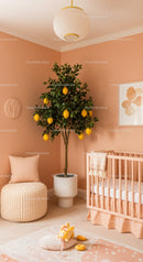 Lemon Tree in Nursery Room with Pink Walls and Baby Crib