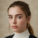 Elegant Portrait of a Young Woman with Blue Eyes and Auburn Hair