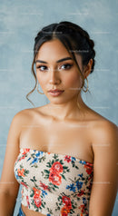 Stunning Young Woman with Braided Hair and Floral Top Portrait
