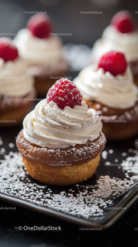 Raspberry Cupcake with Whipped Cream and Powdered Sugar