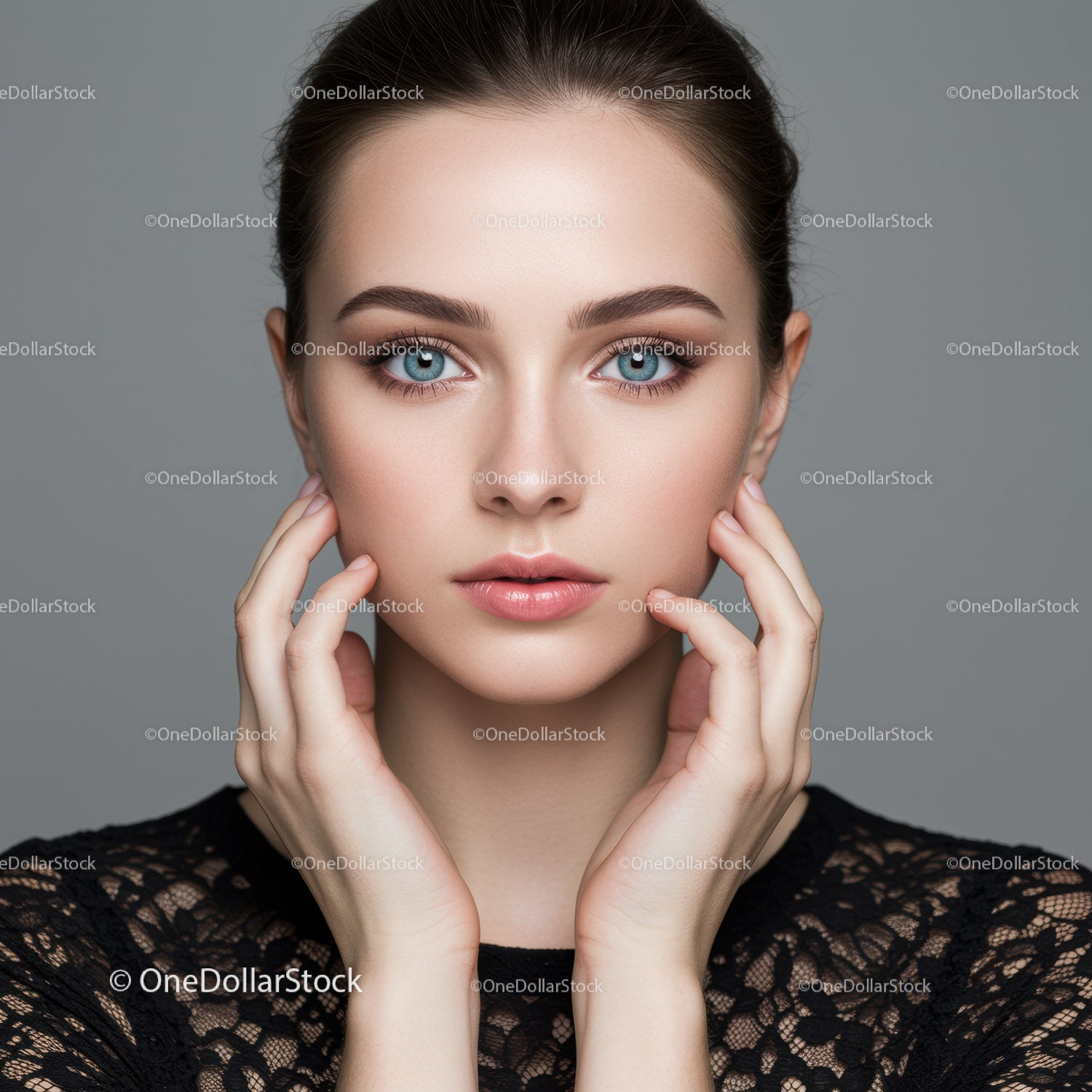 Close-Up Portrait of a Young Woman with Blue Eyes and Elegant Look