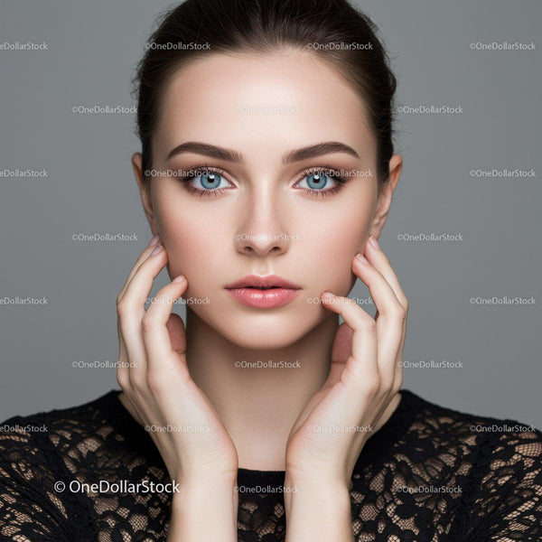 Close-Up Portrait of a Young Woman with Blue Eyes and Elegant Look