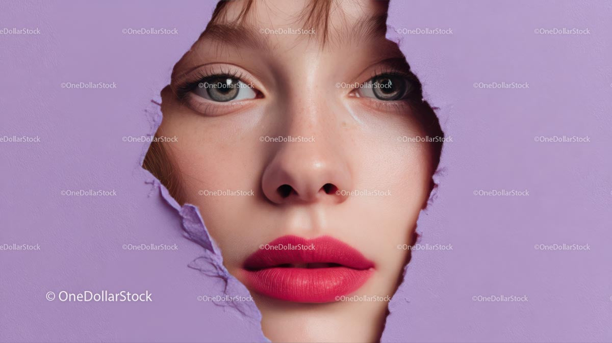 Close-Up Portrait of a Glamorous Model with Pink Lipstick