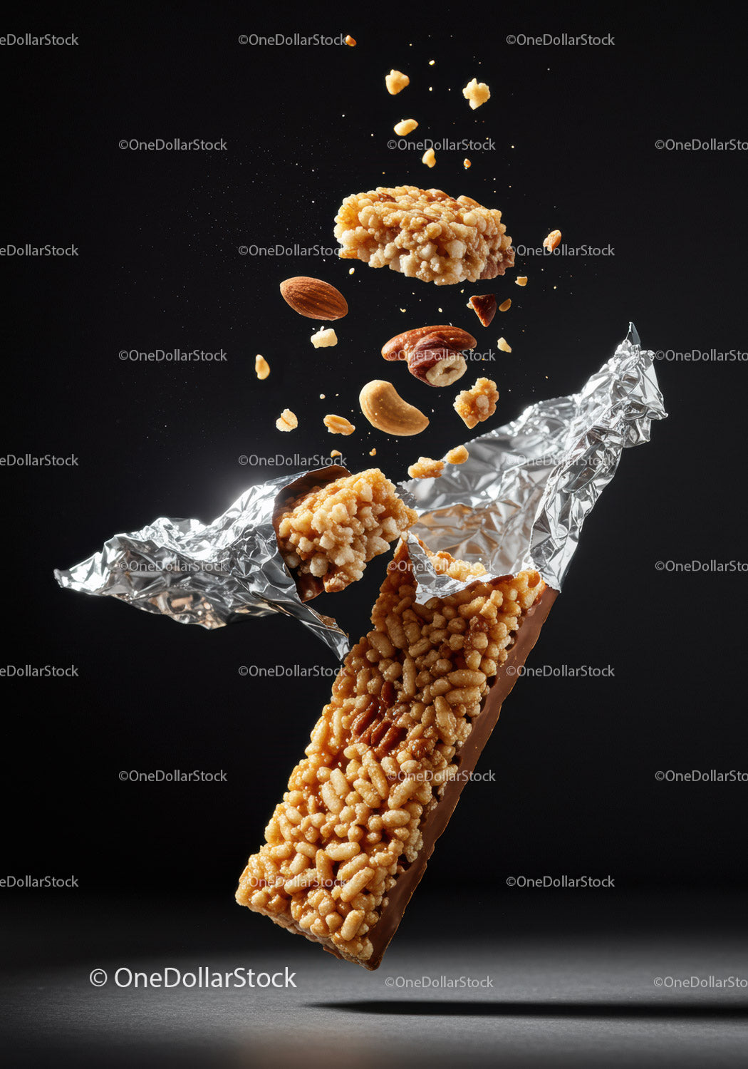 Nutty granola bar with almonds and cashews unwrapped