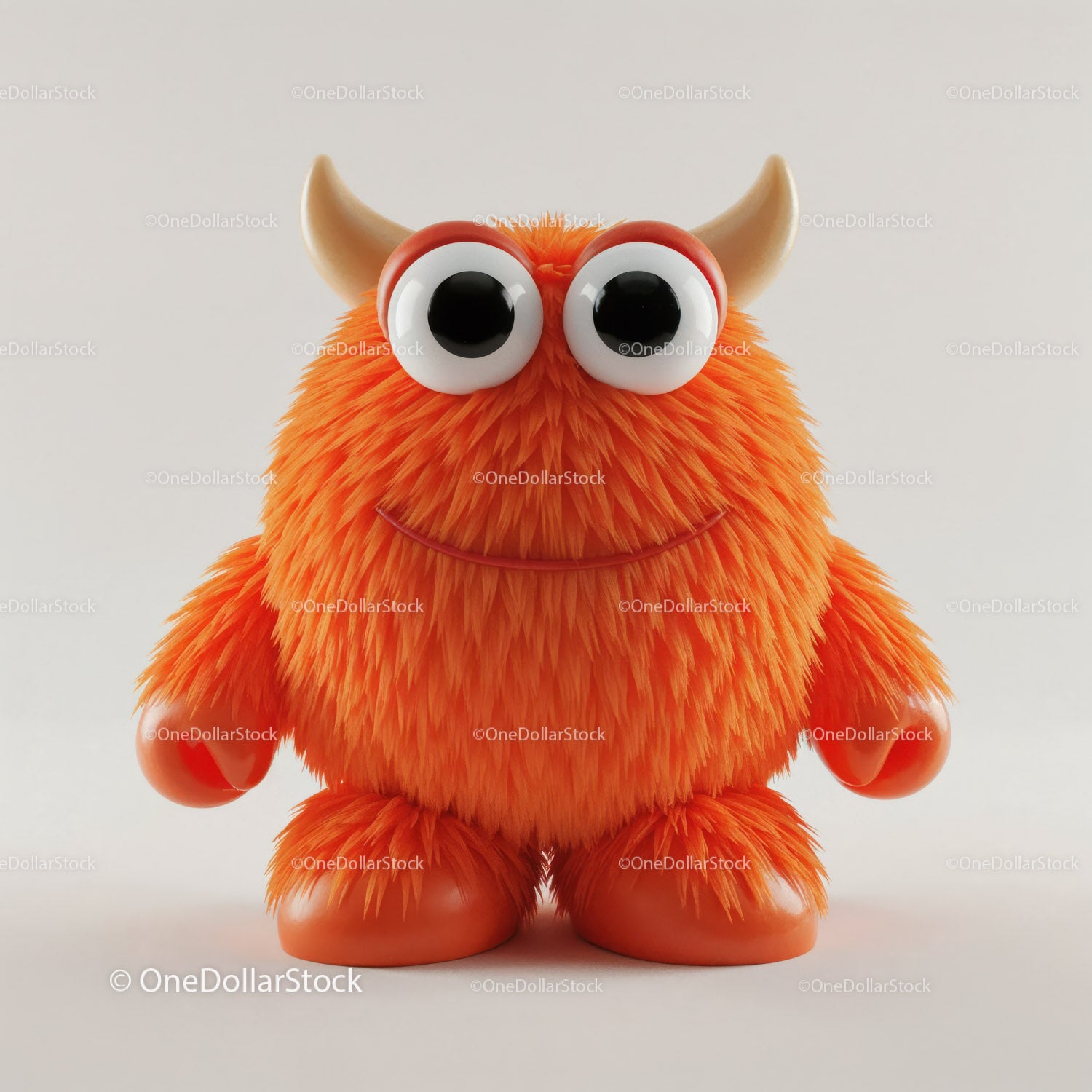 Cute Orange Furry Monster Plush Toy with Big Eyes and Horns
