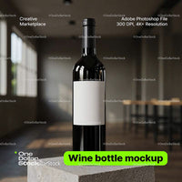 editable PSD mockup for Wine bottle on concrete cube