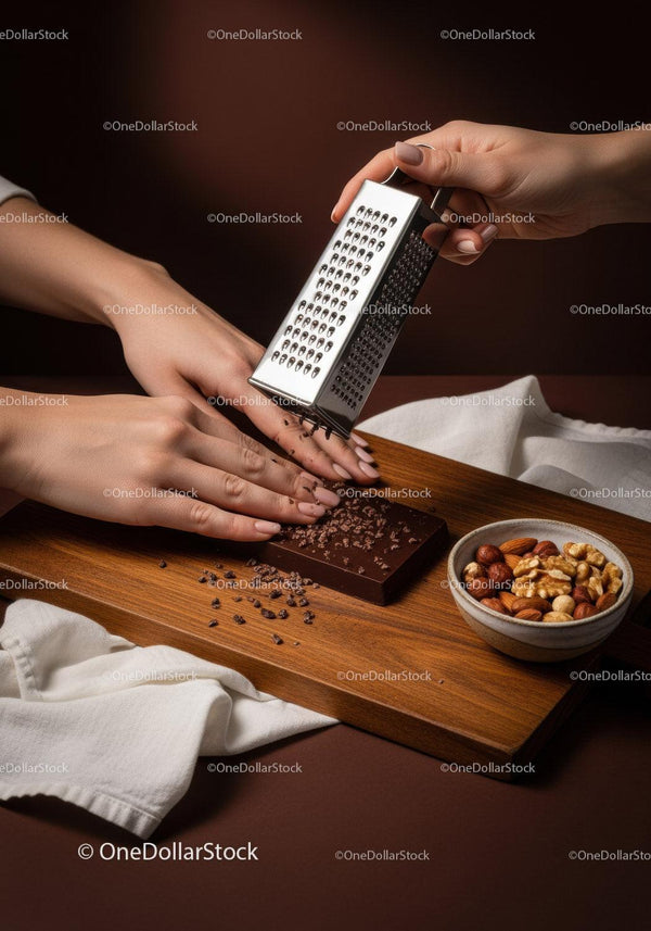 Chocolate Bar with Nuts Being Grated for Dessert Preparation