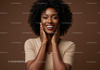 Smiling African American Woman with Curly Hair in Studio Portrait