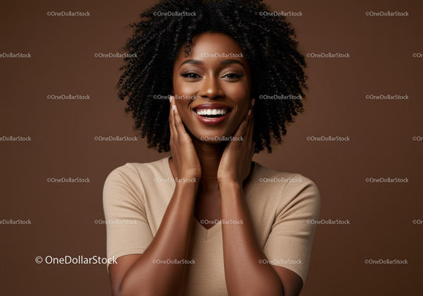 Smiling African American Woman with Curly Hair in Studio Portrait