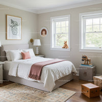 Bright Nursery with Plush Teddy Bear and Wooden Chest