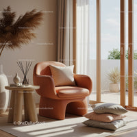 Cozy modern armchair in sunny minimalist living room