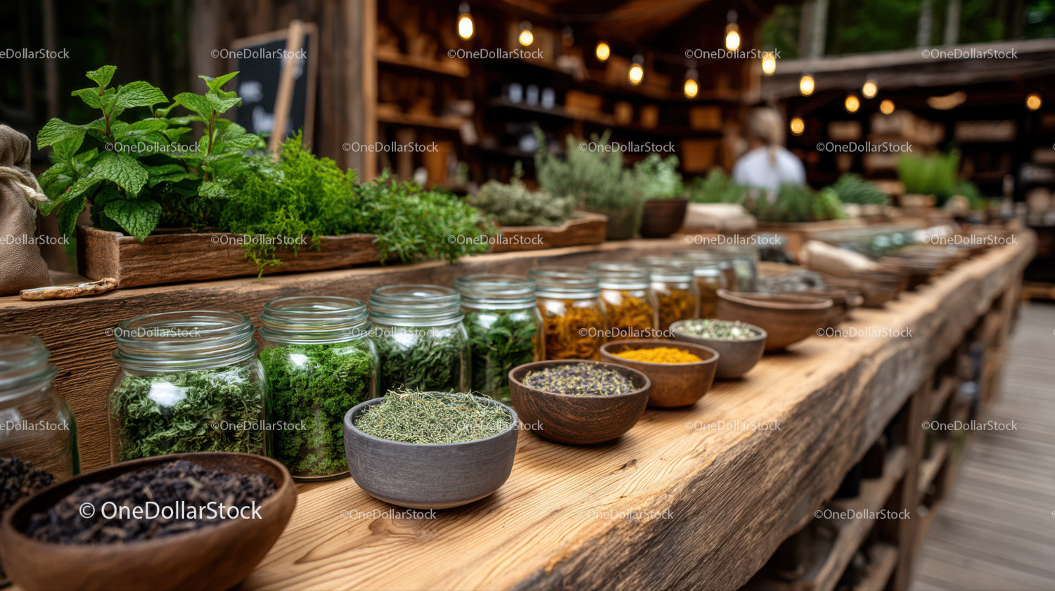 Fresh Herbs Display in Rustic Market Stall for Culinary Use
