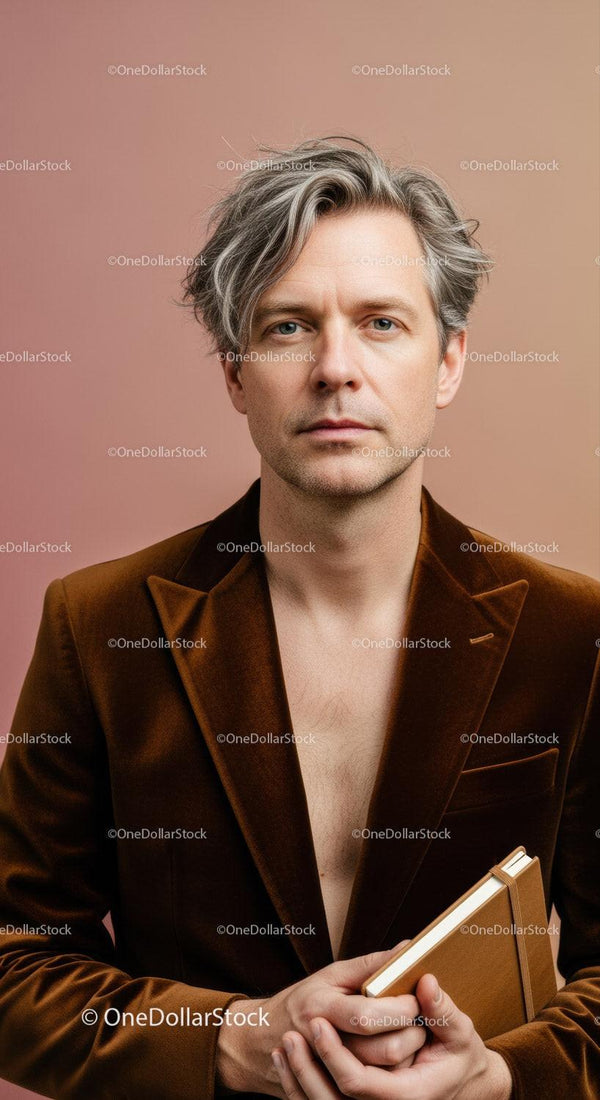 Elegant Man in Velvet Blazer with Notebook For Professional Use